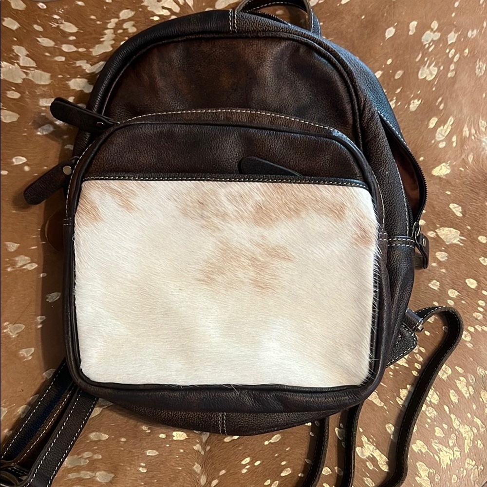 Brown and Cream Leather Backpack
